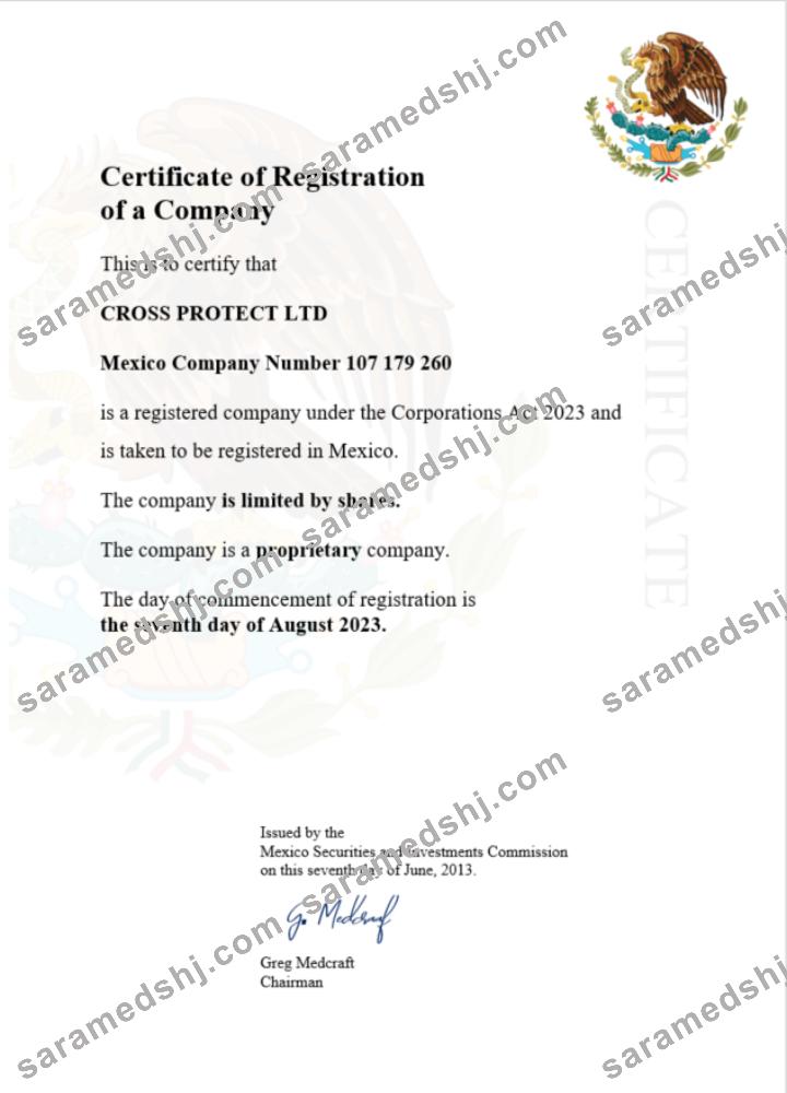 Mexico business registration certificate Word and PDF template